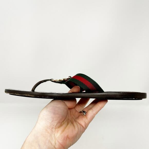 Gucci GG Thong Web Stripe Sandals Flip Flops - Picture 6 of 12